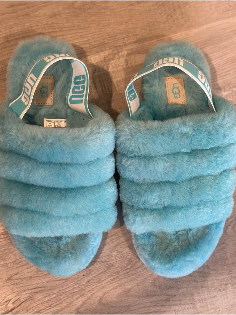UGG Aqua Fluff Slide with Logo Heel Strap